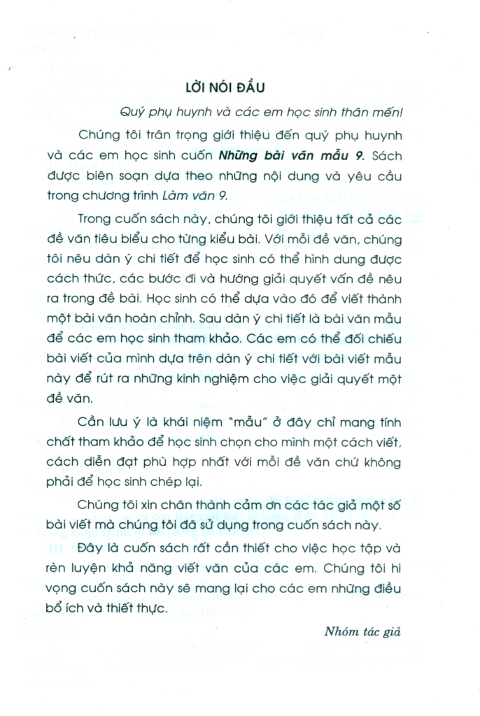 NHỮNG BÀI VĂN MẪU LỚP 9 (Biên soạn theo Chương trình GDPT mới)